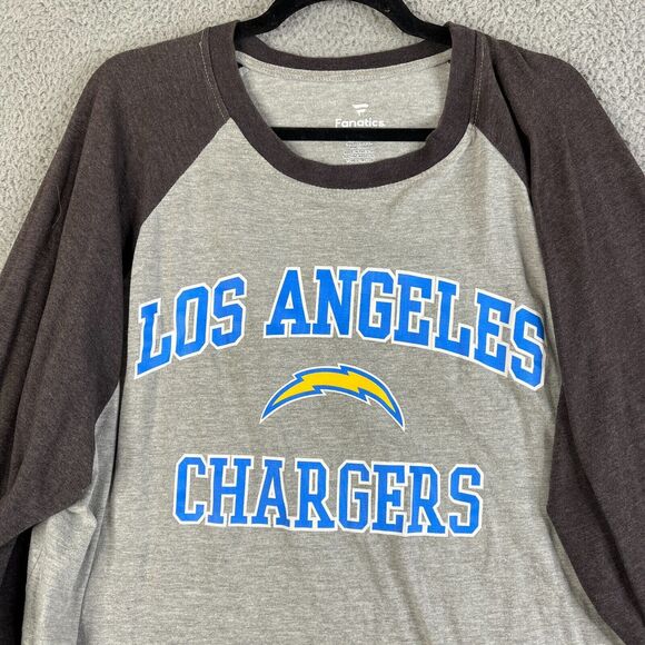 Los Angeles Chargers T-Shirt Mens 2XL Gray Brown Bolts Blue Spellout Long Sleeve - Picture 2 of 8